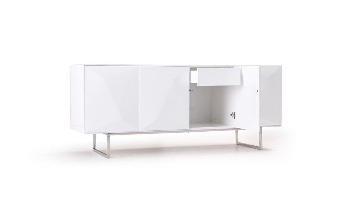 Spacious White High Gloss Buffet with Stainless Steel Legs - Click Image to Close