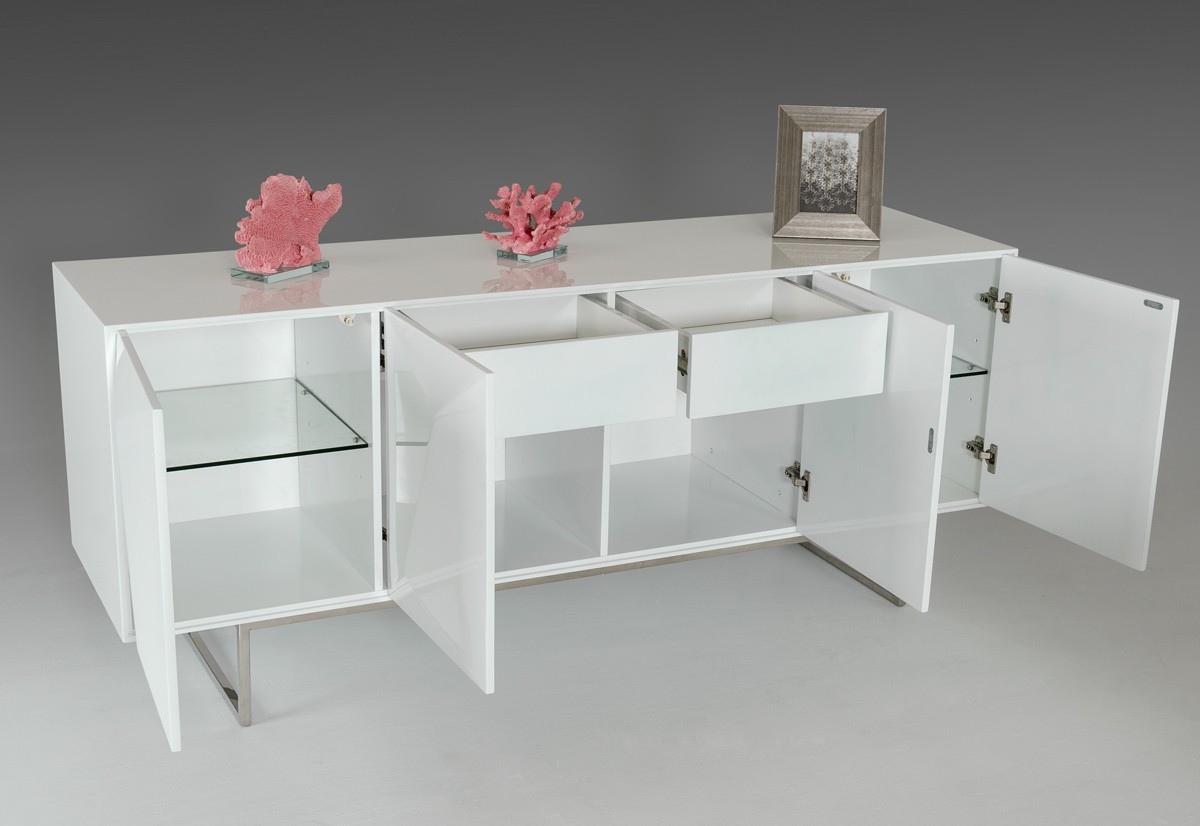 Spacious White High Gloss Buffet with Stainless Steel Legs - Click Image to Close