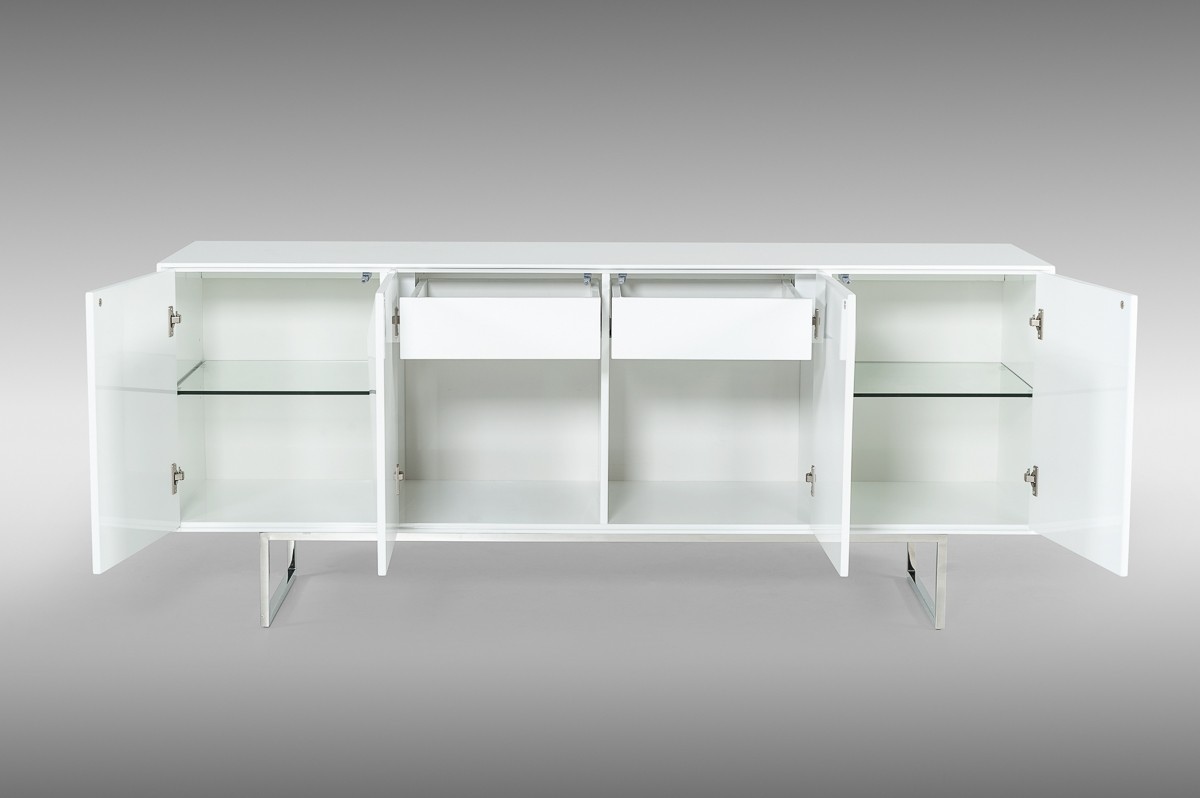 Spacious White High Gloss Buffet with Stainless Steel Legs - Click Image to Close