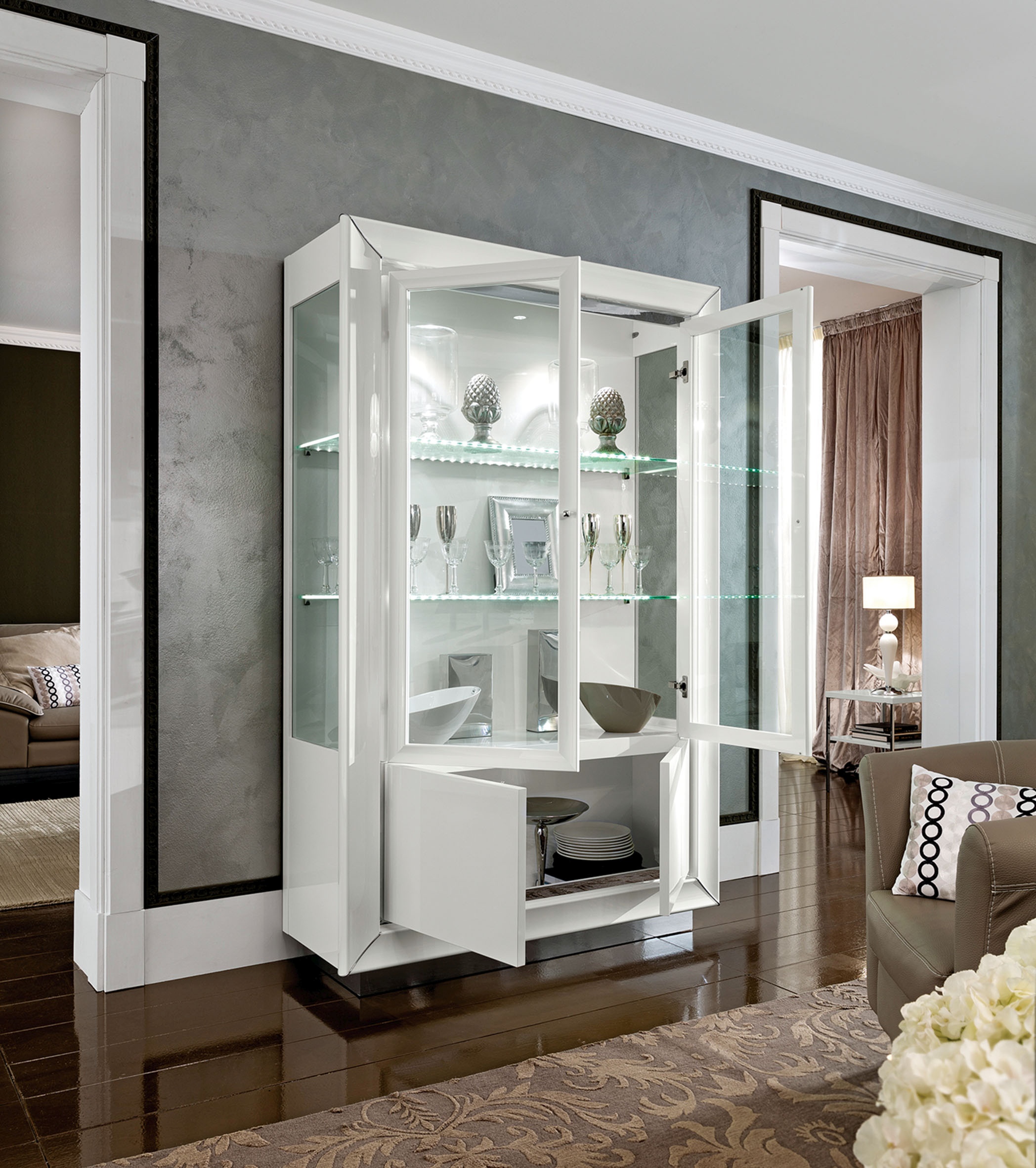 White Modern Glass Door China with Lights - Click Image to Close