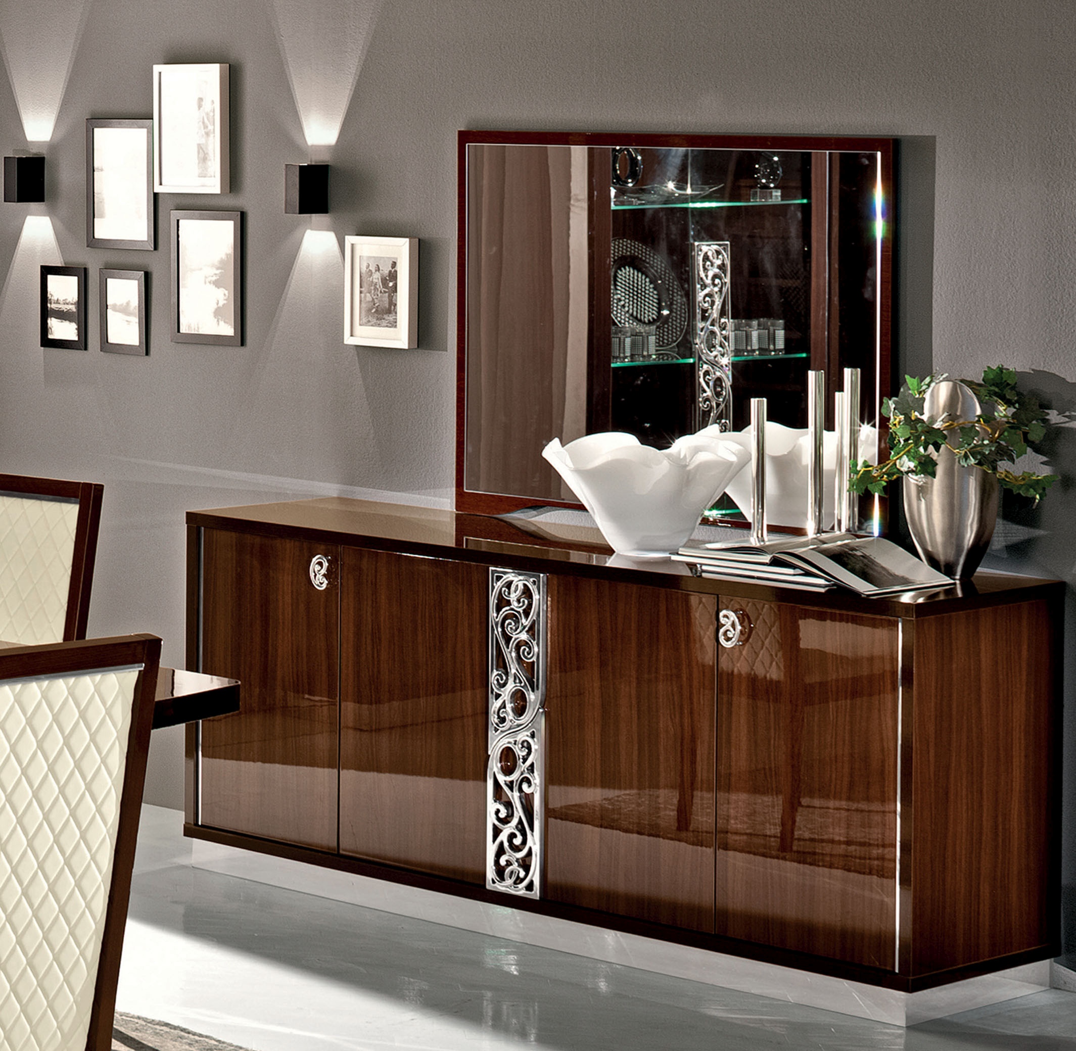 Four Door Walnut Color Cabinet Upscale Look Buffet - Click Image to Close