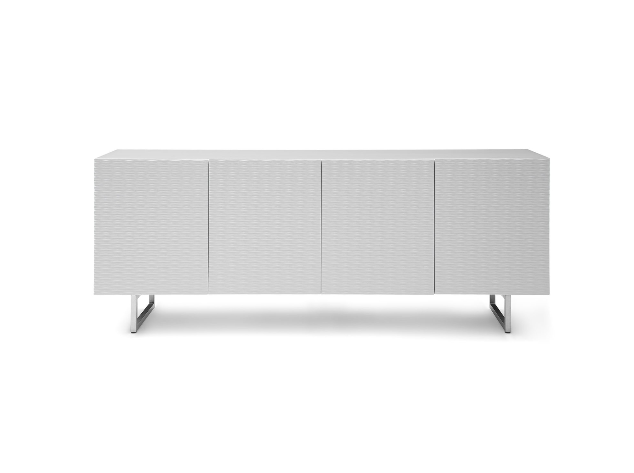 White Buffet with Wave Textured Doors and Glass Top - Click Image to Close