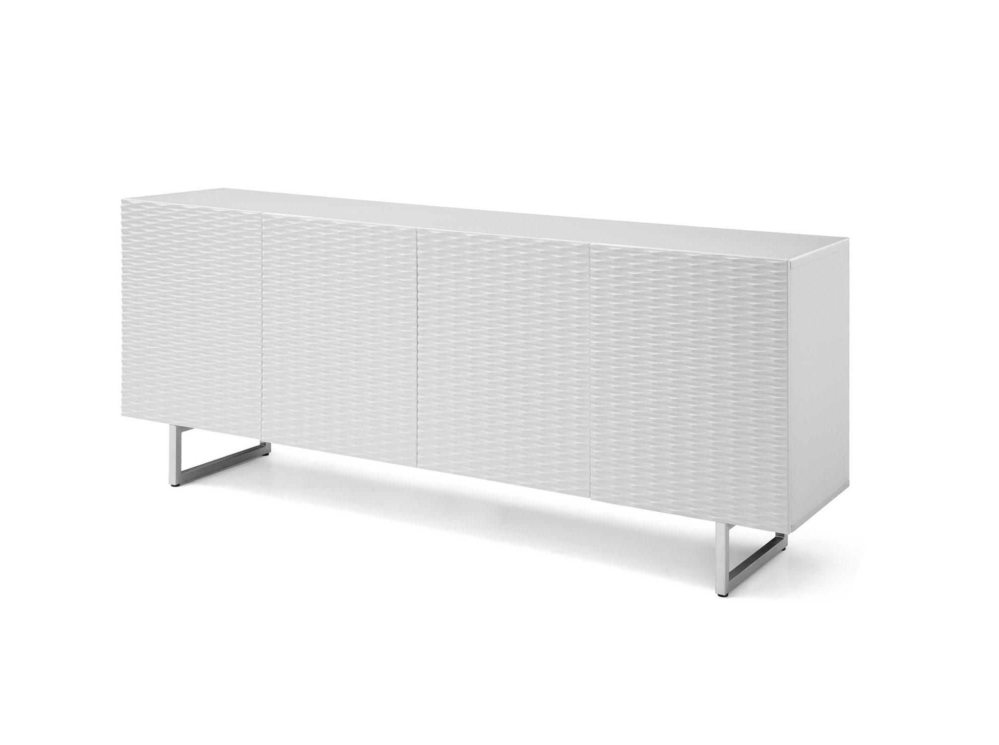 White Buffet with Wave Textured Doors and Glass Top - Click Image to Close