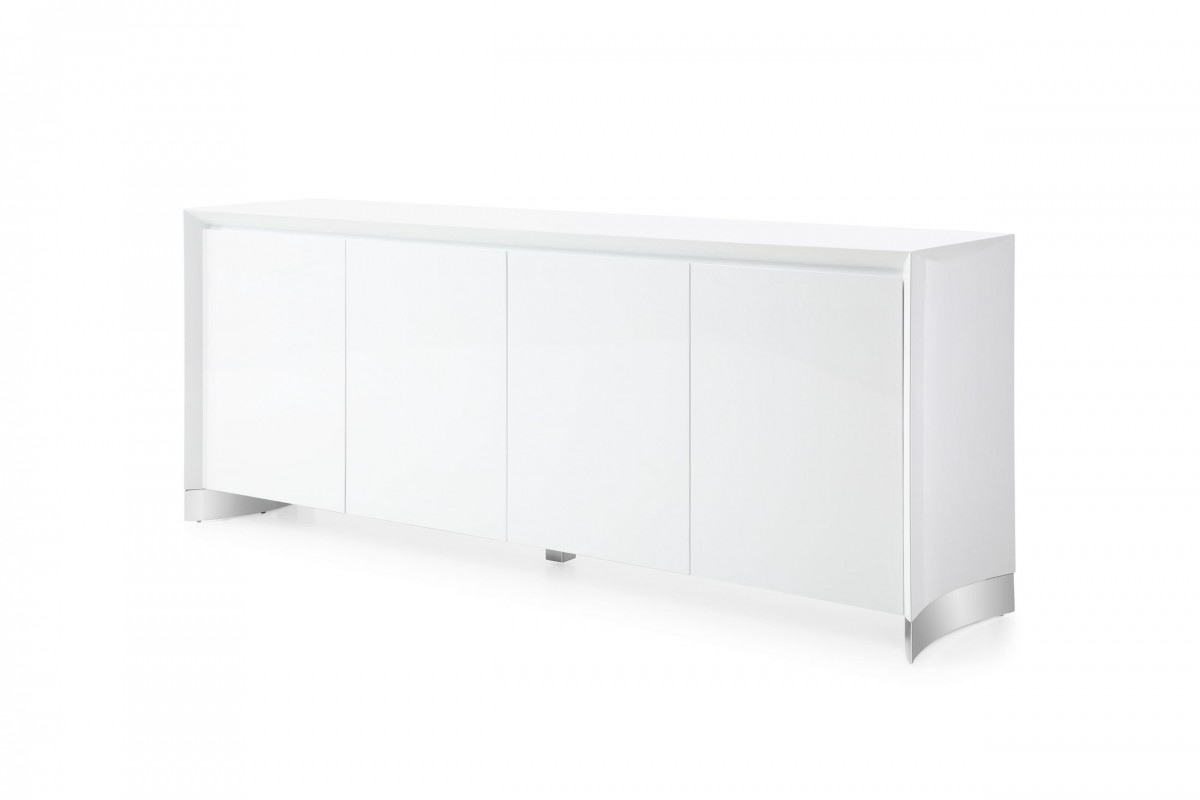 White High Gloss Buffet with Stainless Steel Base - Click Image to Close