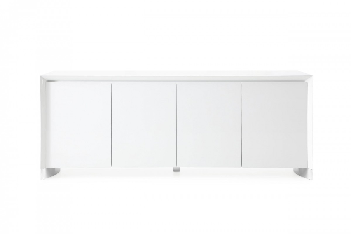 White High Gloss Buffet with Stainless Steel Base - Click Image to Close