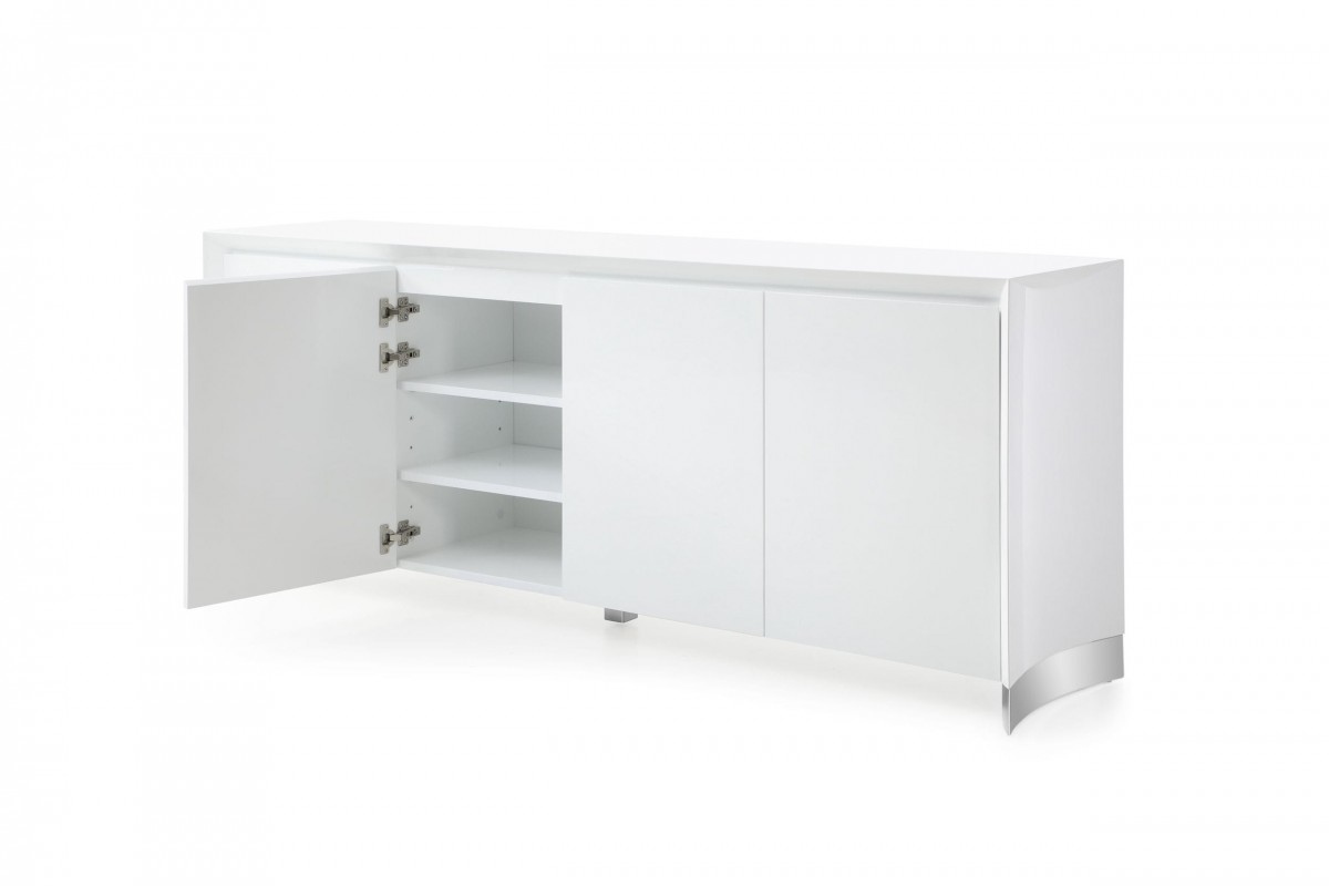 White High Gloss Buffet with Stainless Steel Base - Click Image to Close