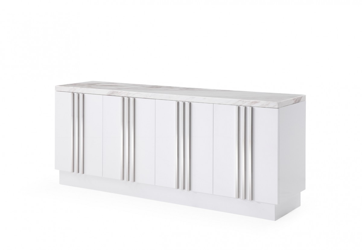 White Marble and Stainless Steel Buffet - Click Image to Close