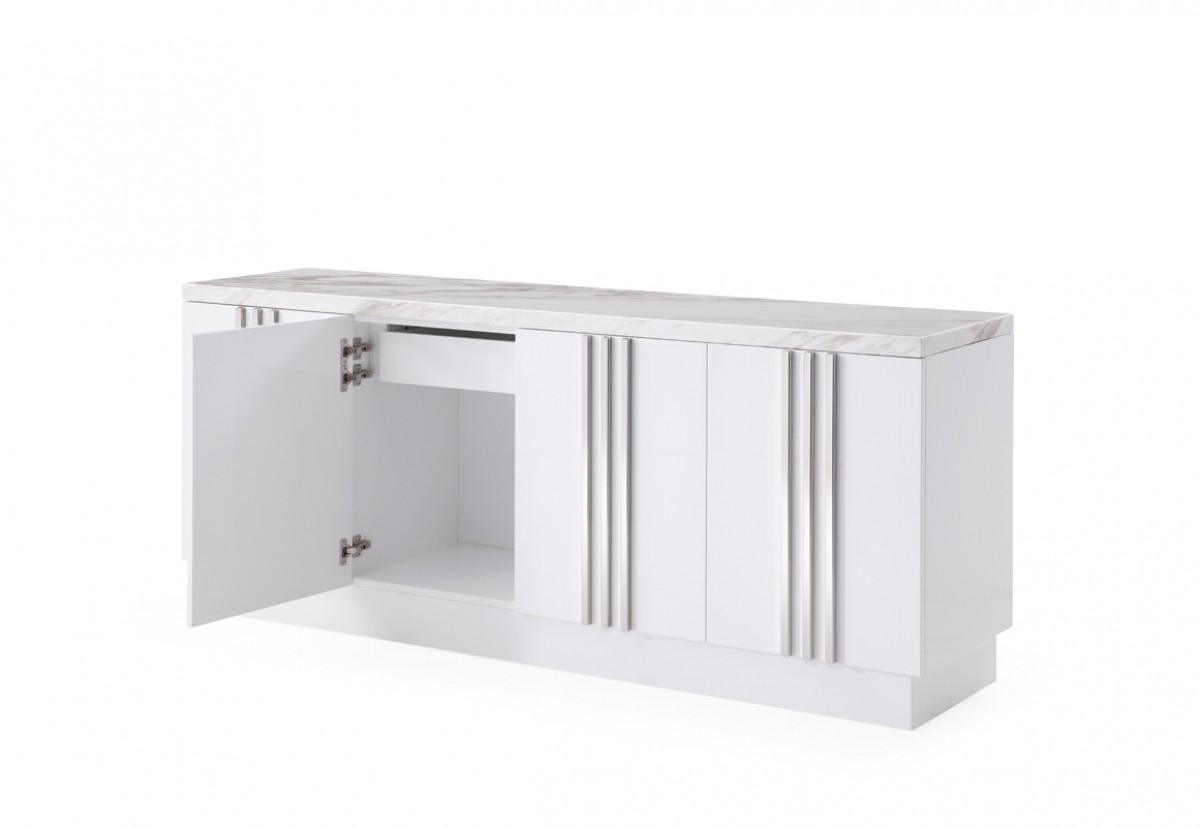 White Marble and Stainless Steel Buffet