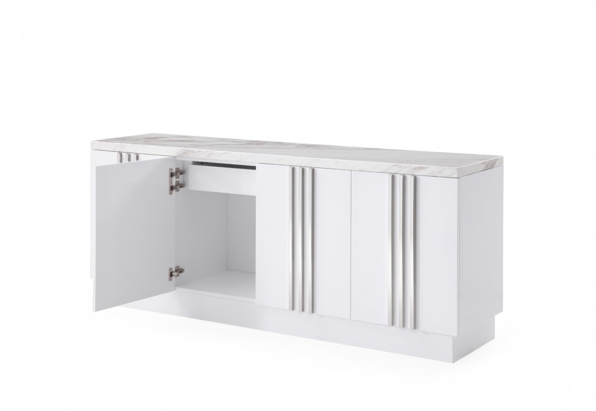 White Marble and Stainless Steel Buffet - Click Image to Close