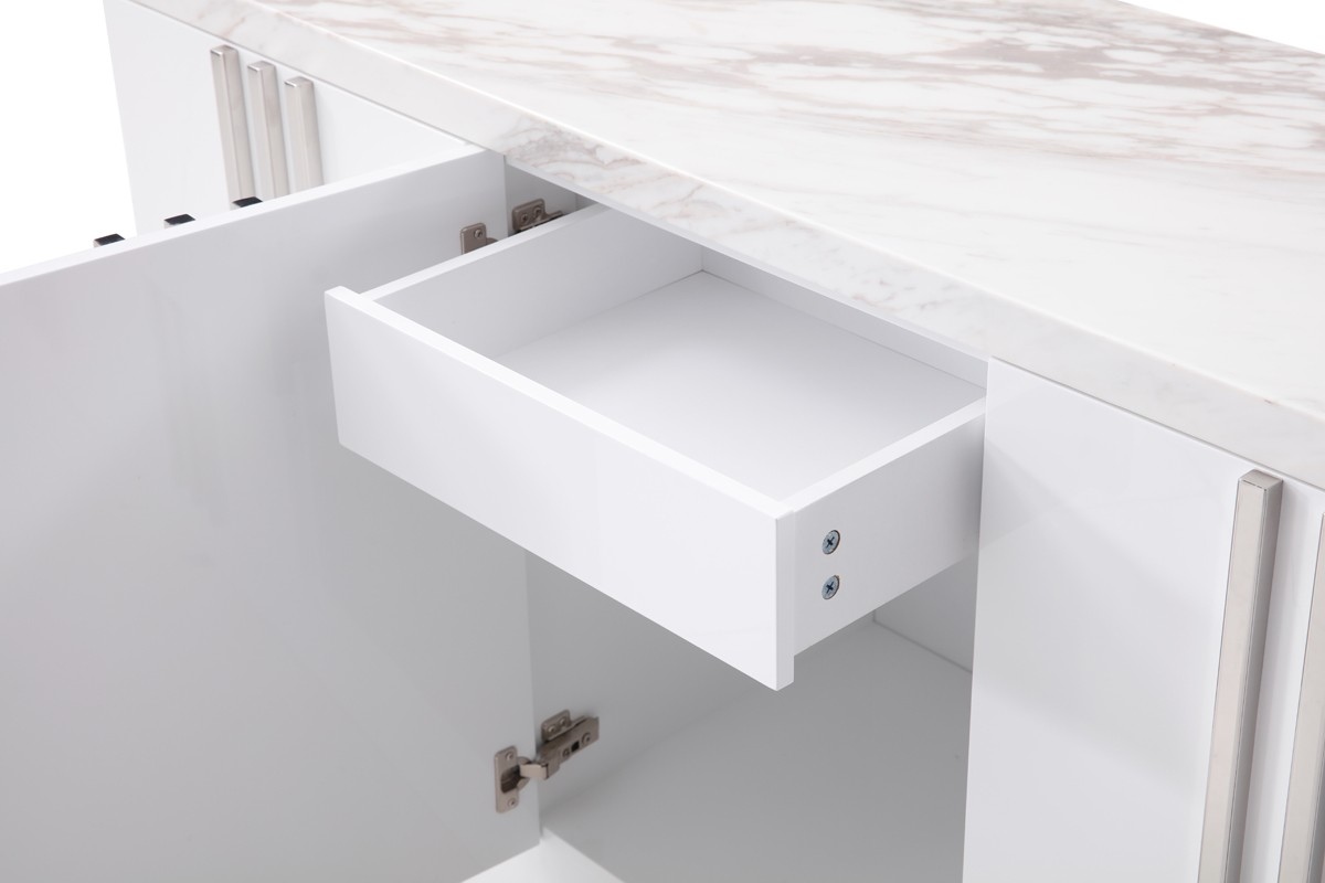 White Marble and Stainless Steel Buffet - Click Image to Close