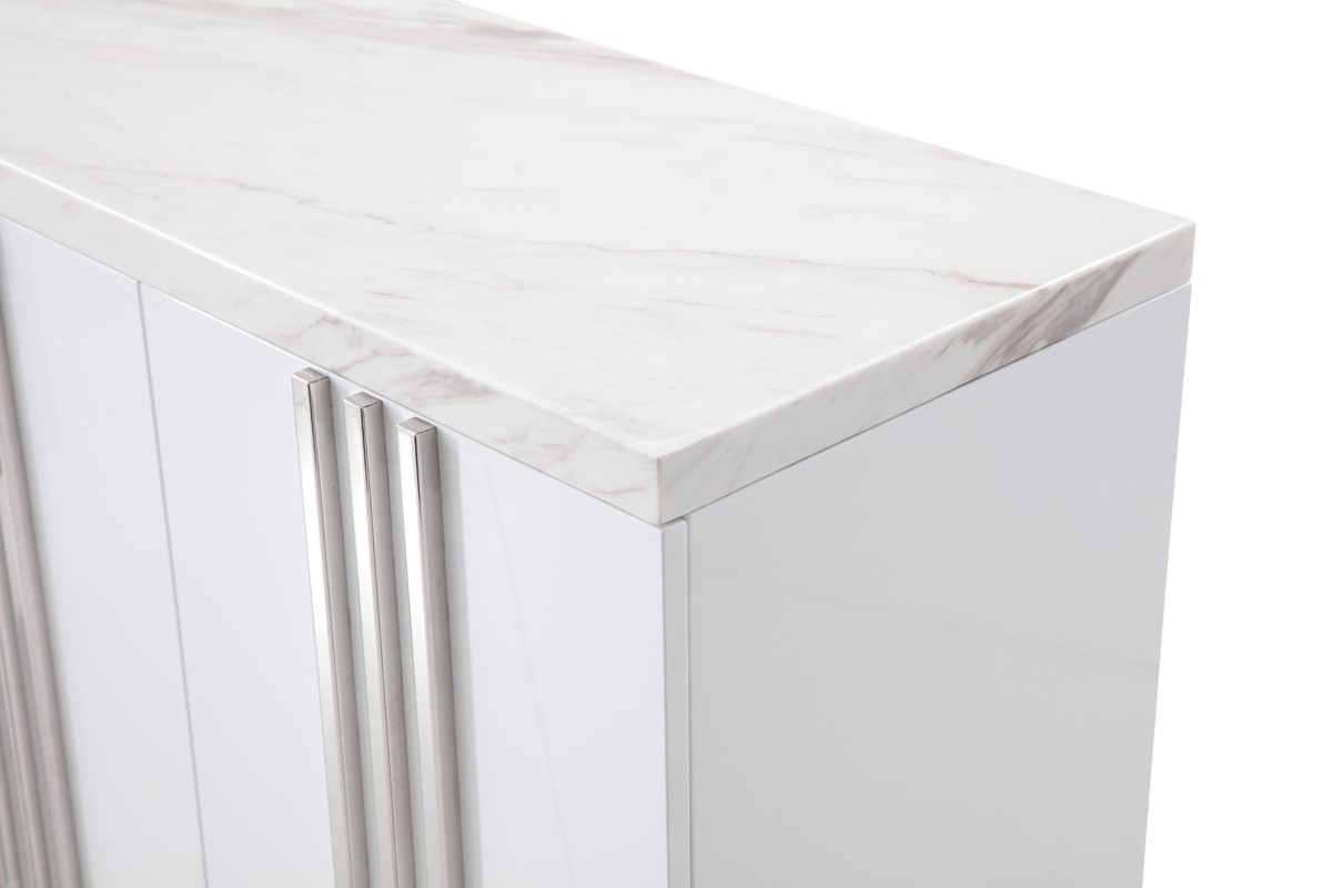 White Marble and Stainless Steel Buffet - Click Image to Close