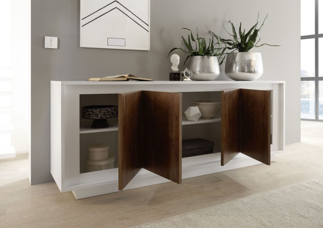 Luxury Gray Oak Buffet with Clear Glass Base - Click Image to Close