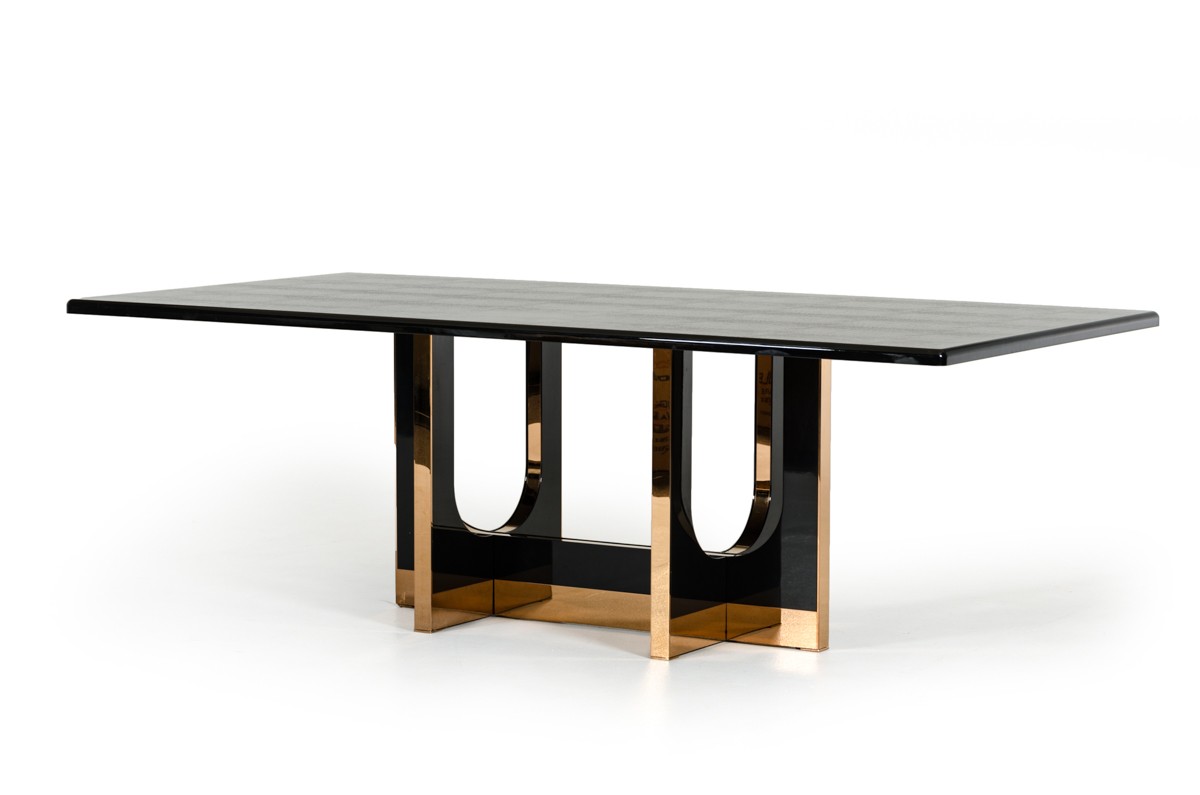 Modern Black High Gloss Crocodile and Rose Gold Large Dining Table - Click Image to Close