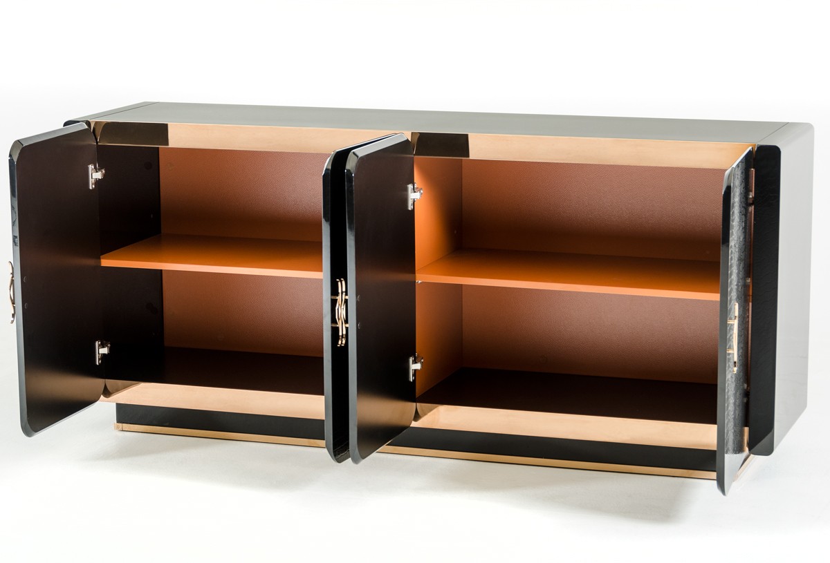 Modern Black High Gloss Crocodile and Rose Gold Large Dining Table
