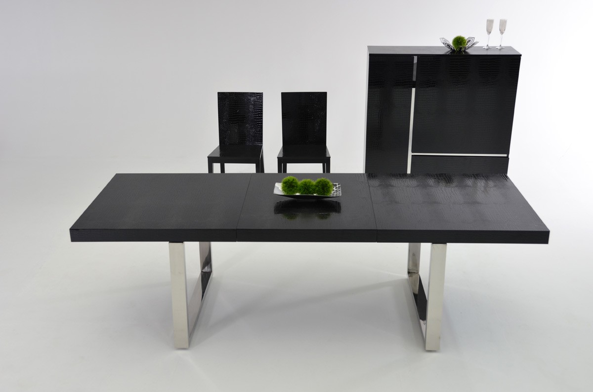 Luxury Black Crocodile Lacquer and Stainless Steel Dining Table - Click Image to Close