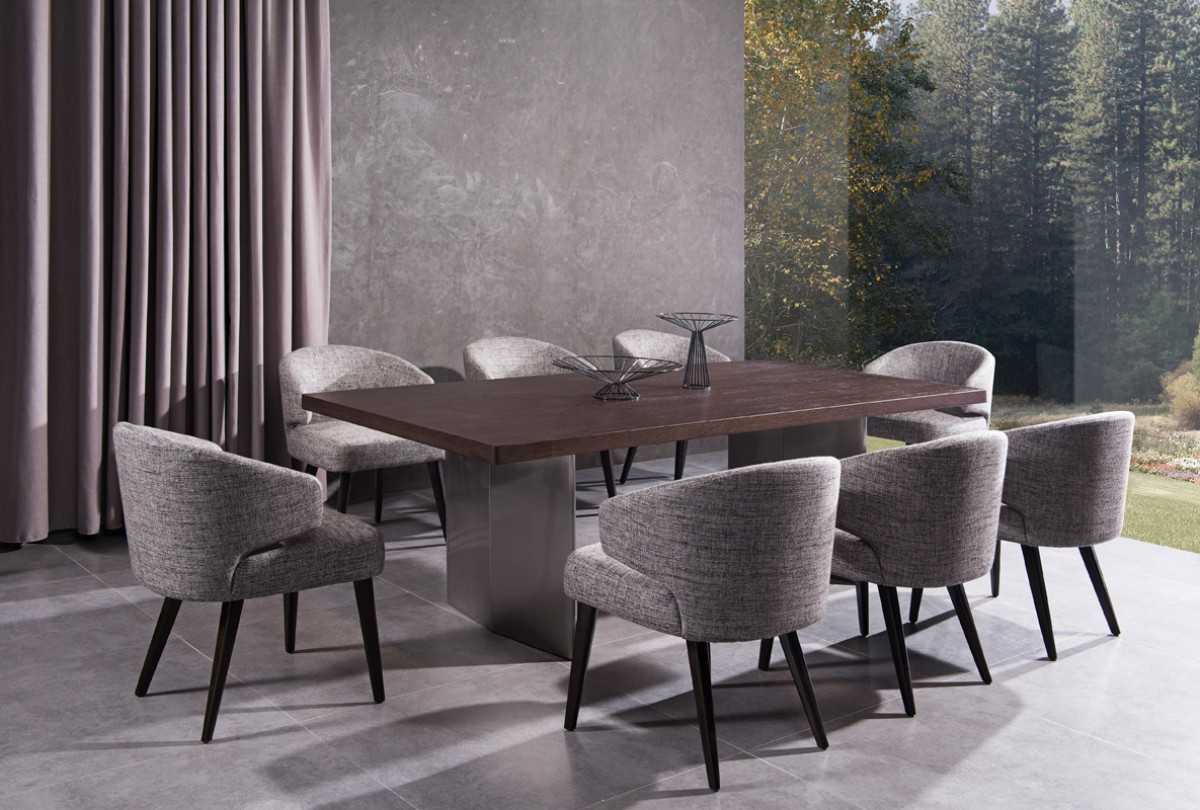 Modern Brown Oak Top And Stainless Steel Base Dining Table Fort