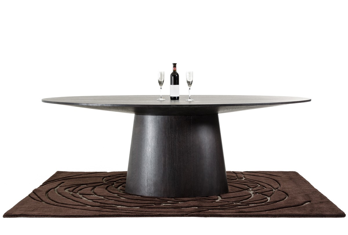 Pedestal Base Rich Brown Oval Wooden Dining Table - Click Image to Close