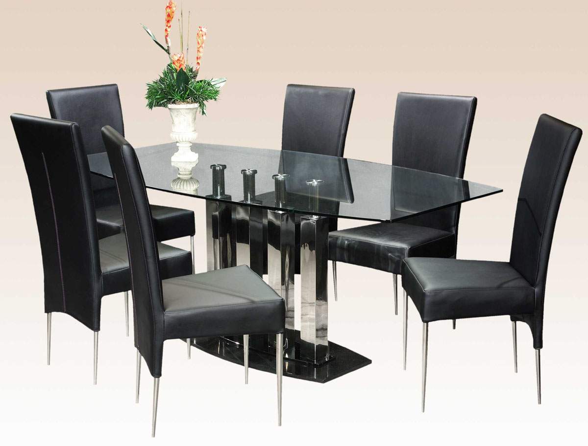 Stylish Clear Glass Top Marble Leather Modern Dinner Table Set Baltimore Maryland CHCIL