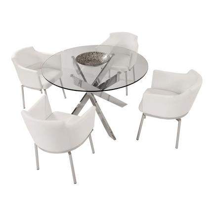 Luxurious Clear Glass Top Leather 5 pc Dinette Set Contemporary Design