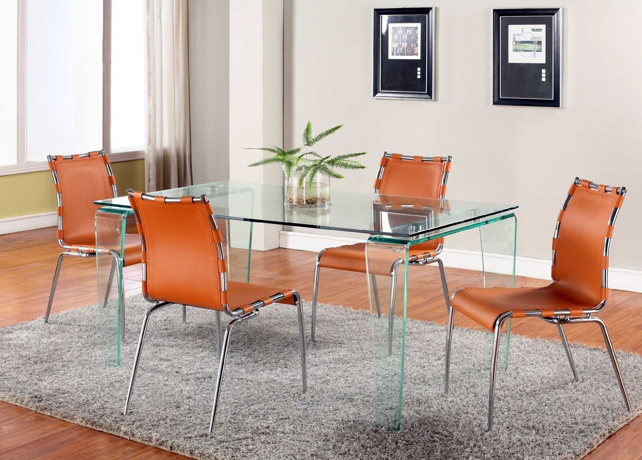 Rectangular All Clear Gl Top Leather Designer Table And Chairs Dining Sets With Chairs