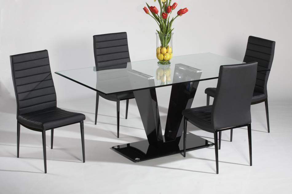 Refined Glass Top Leather Italian Modern Table with Chairs ...