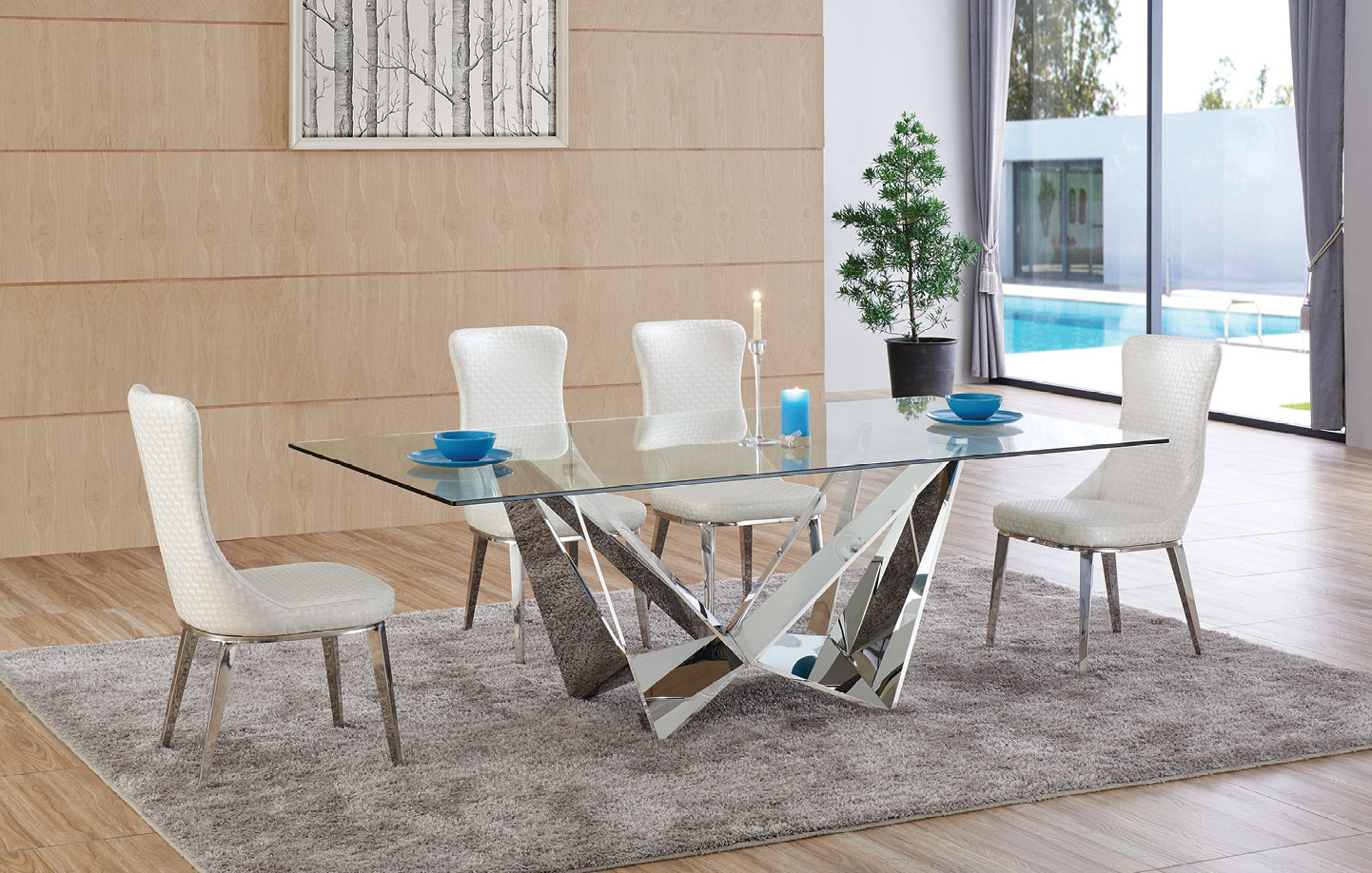 Exquisite Chrome Finished Dining Set Unique Chairs - Click Image to Close