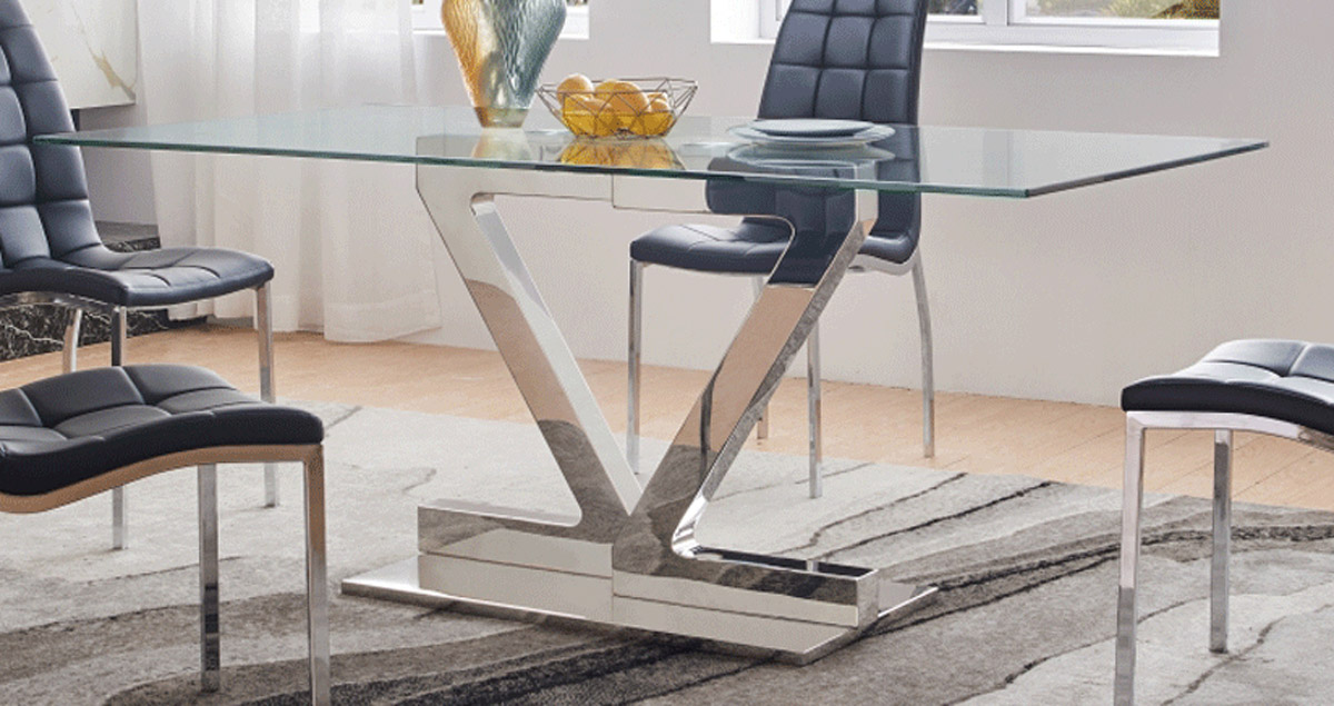 Graceful Rectangular Clear Glass Top Leather Designer 5 pcs Table and Chairs - Click Image to Close