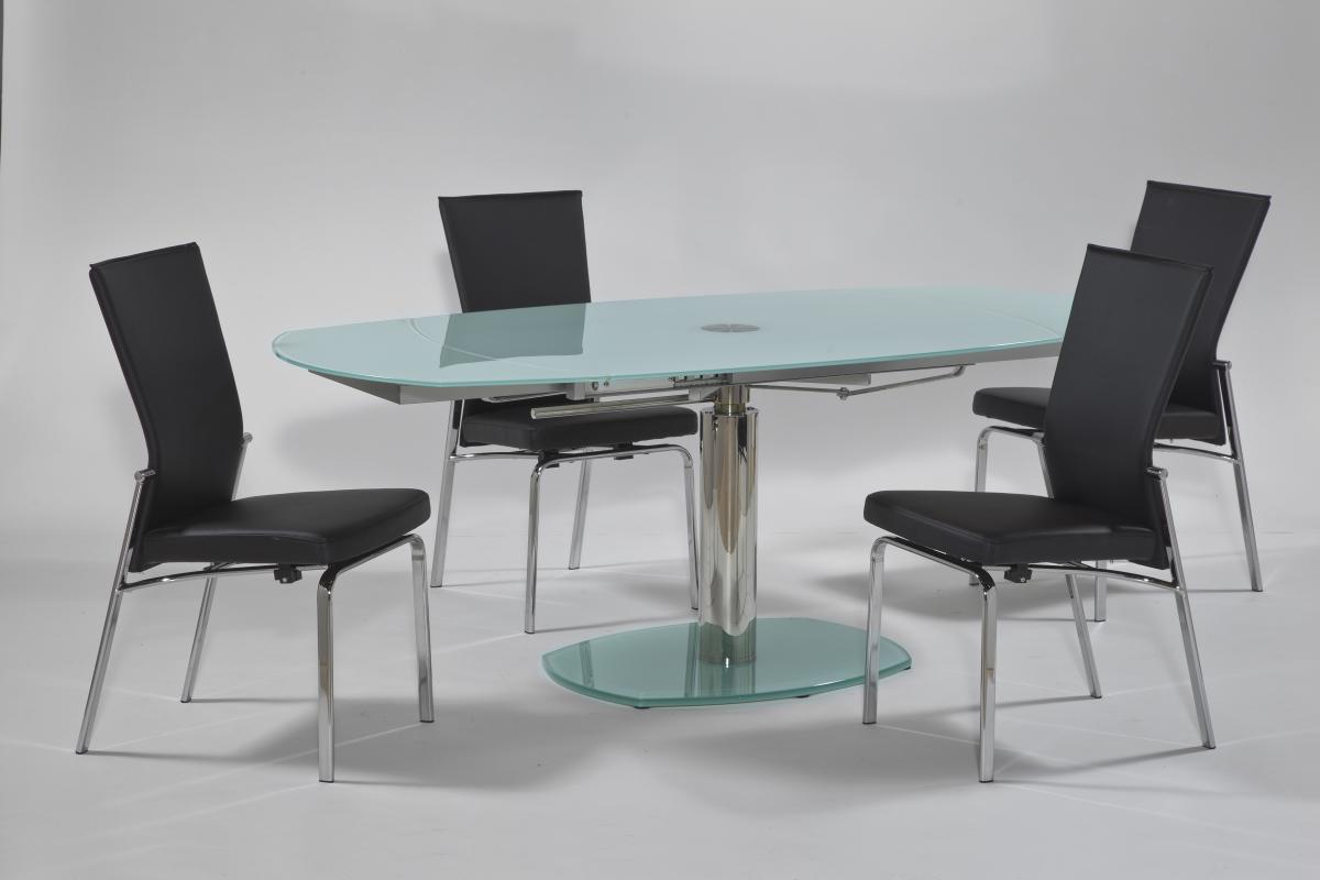 Extendable Rounded Frosted Gl Top Leather Modern Dining Set With Leaf Extendable Rounded Frosted Gl Top Leather Modern Dining Set With Leaf