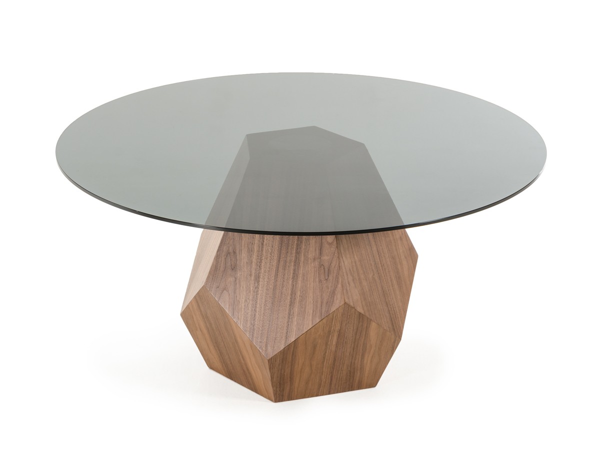 Creative Geometric Walnut Base Round Glass Top Dining Set - Click Image to Close