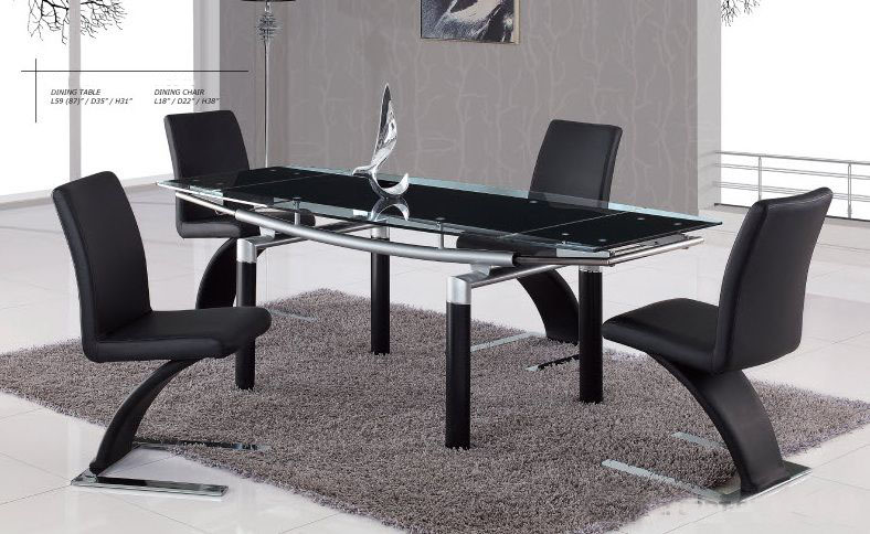 Graceful Rectangular Clear Glass Top Designer 5 Pcs Table And Chairs