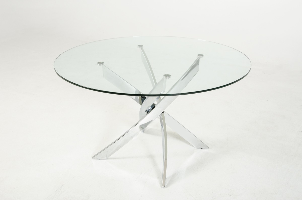Contemporary Round Glass Top and Stainless Steel Base Dining Table - Click Image to Close