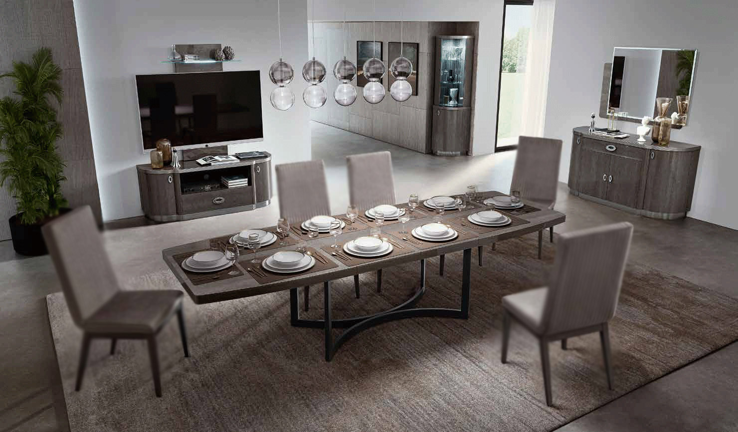 Modern Grey Oak Extendable Dining Table - Click Image to Close