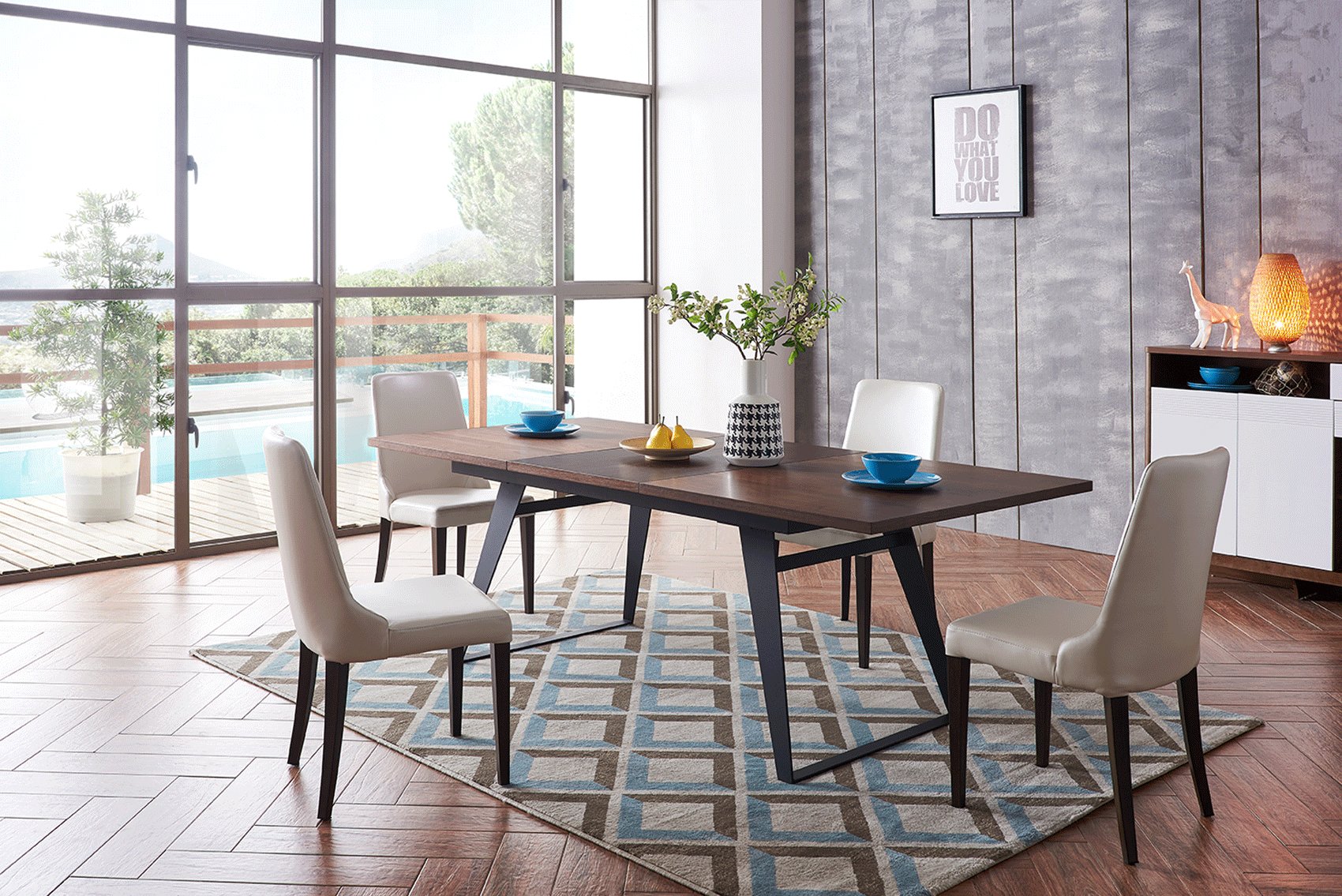 Contemporary Rectangular in Wood Modern Dining Table Sets Long Beach