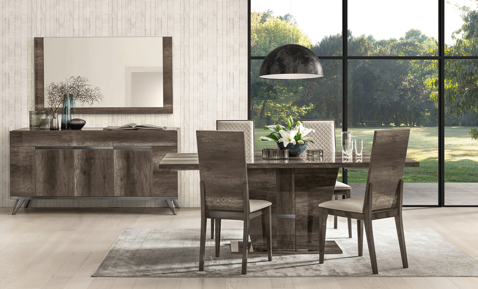 Exotic Rectangular in Wood Top Leather Dining Room Furniture - Click Image to Close