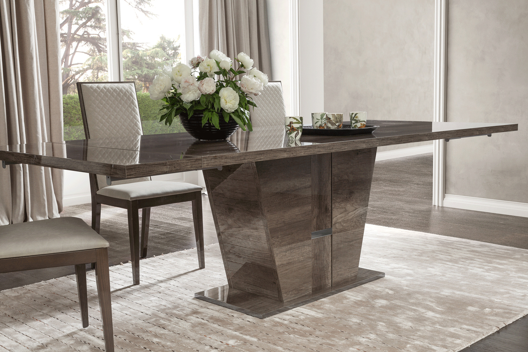 Exotic Rectangular in Wood Top Leather Dining Room Furniture