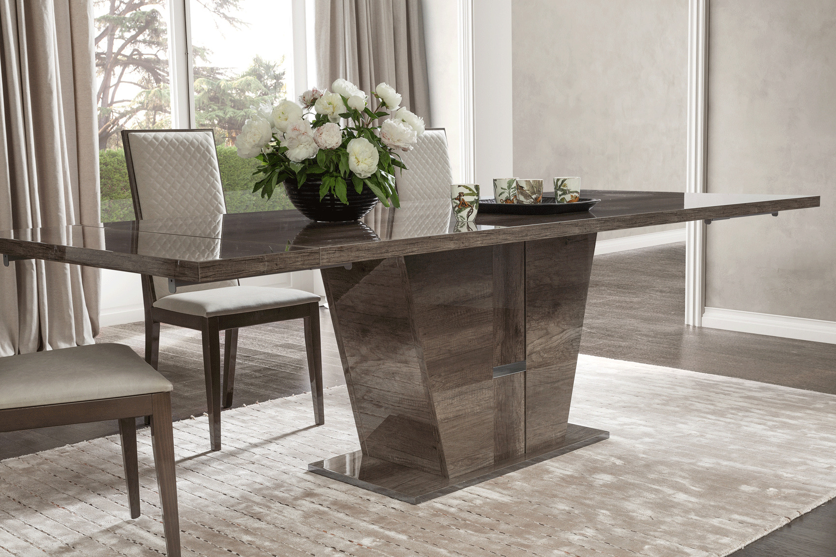 Exotic Rectangular in Wood Top Leather Dining Room Furniture - Click Image to Close