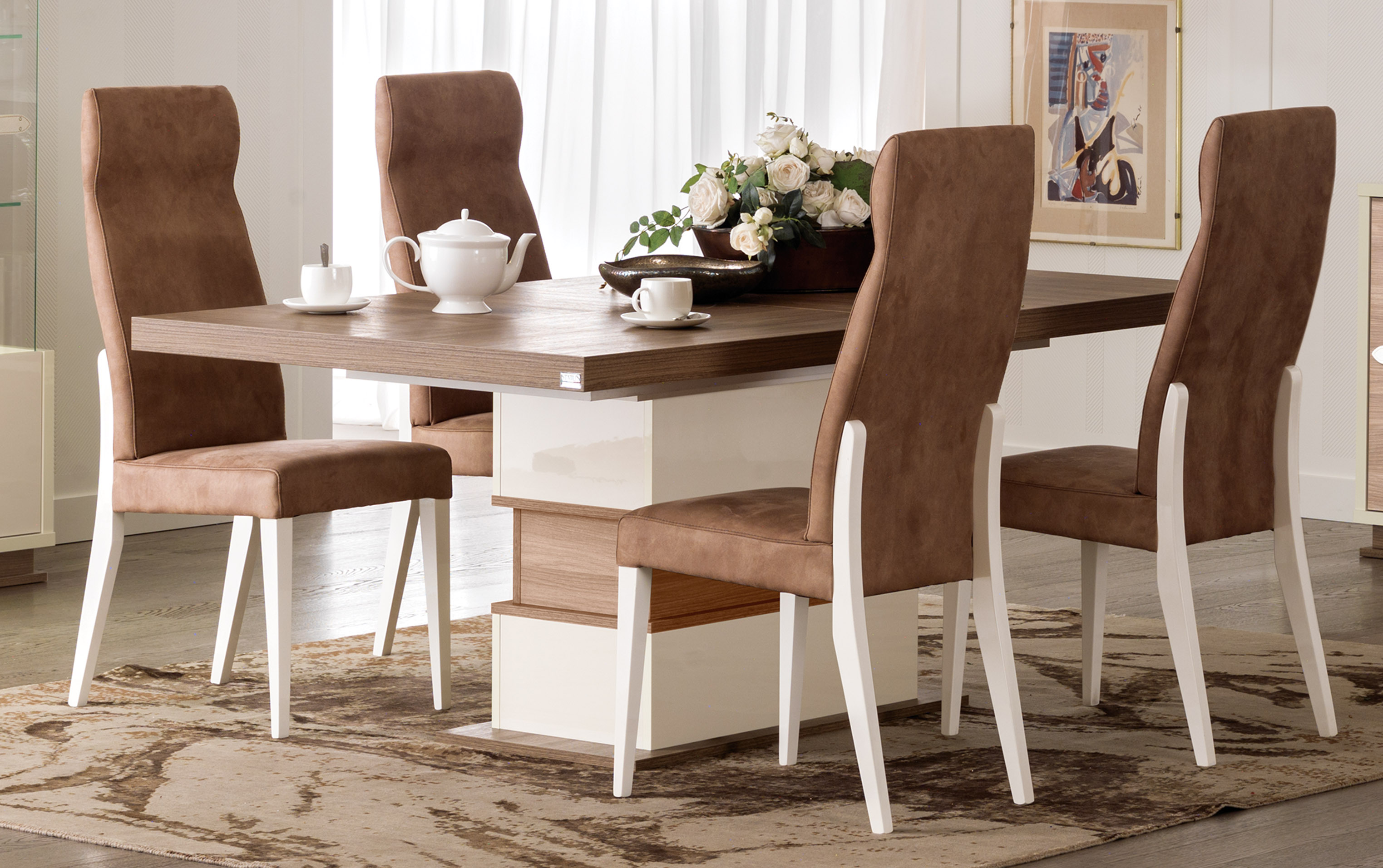 Overnice Wood Top Microfiber Modern Dining Set - Click Image to Close