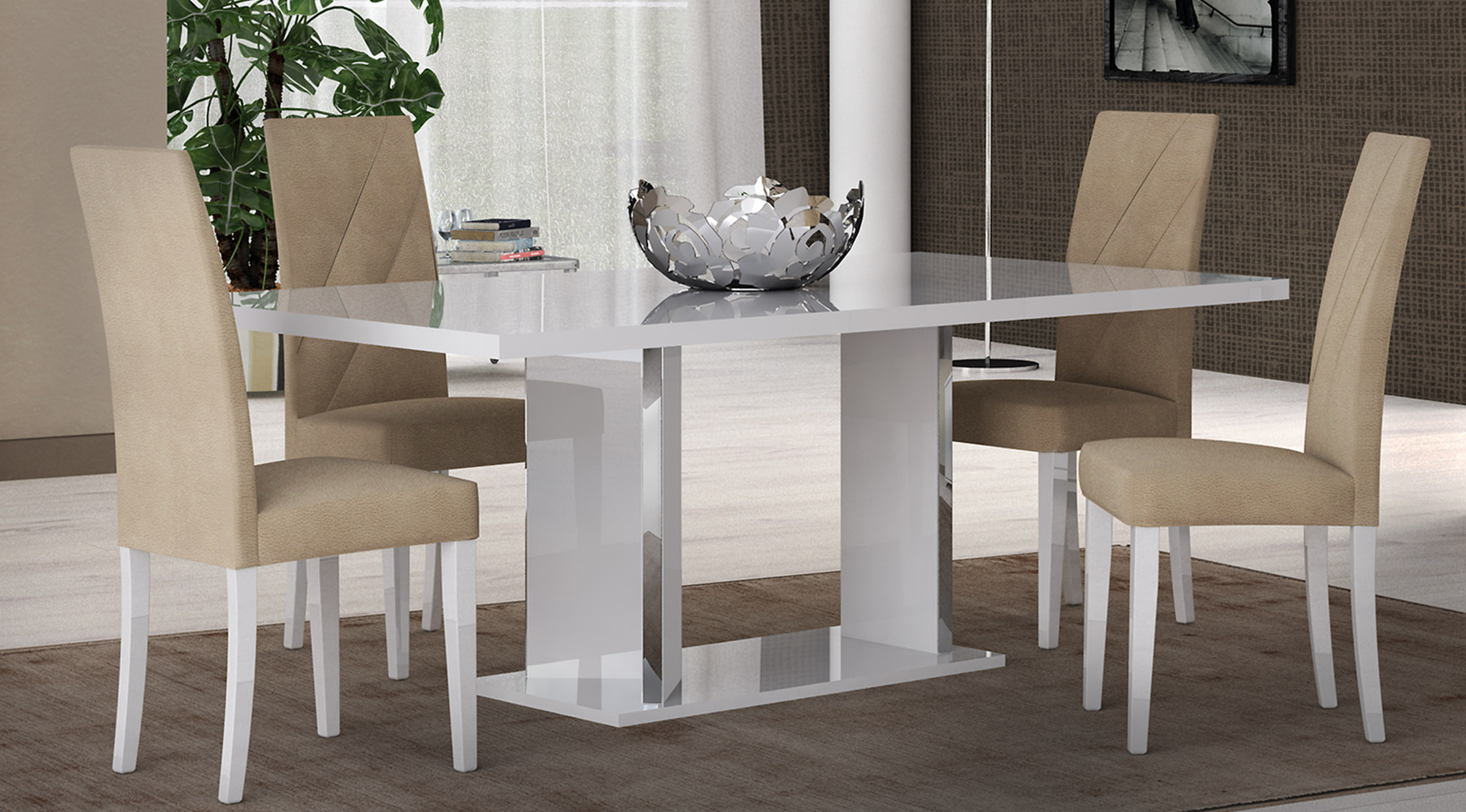 Contemporary Wooden Lacquered Dining Set with Extendable Top - Click Image to Close