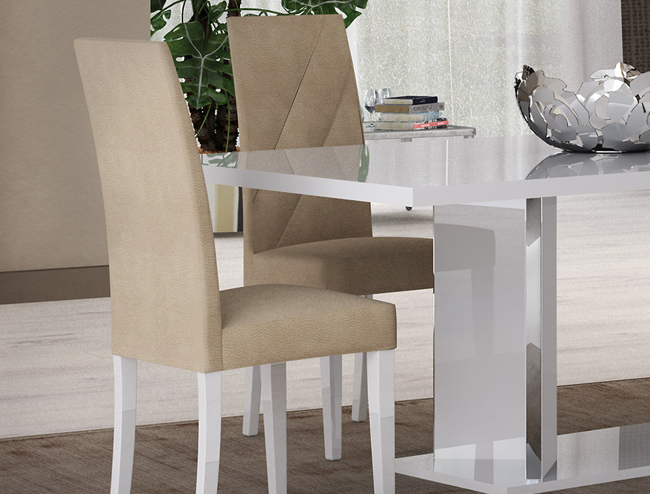 Contemporary Wooden Lacquered Dining Set with Extendable Top - Click Image to Close