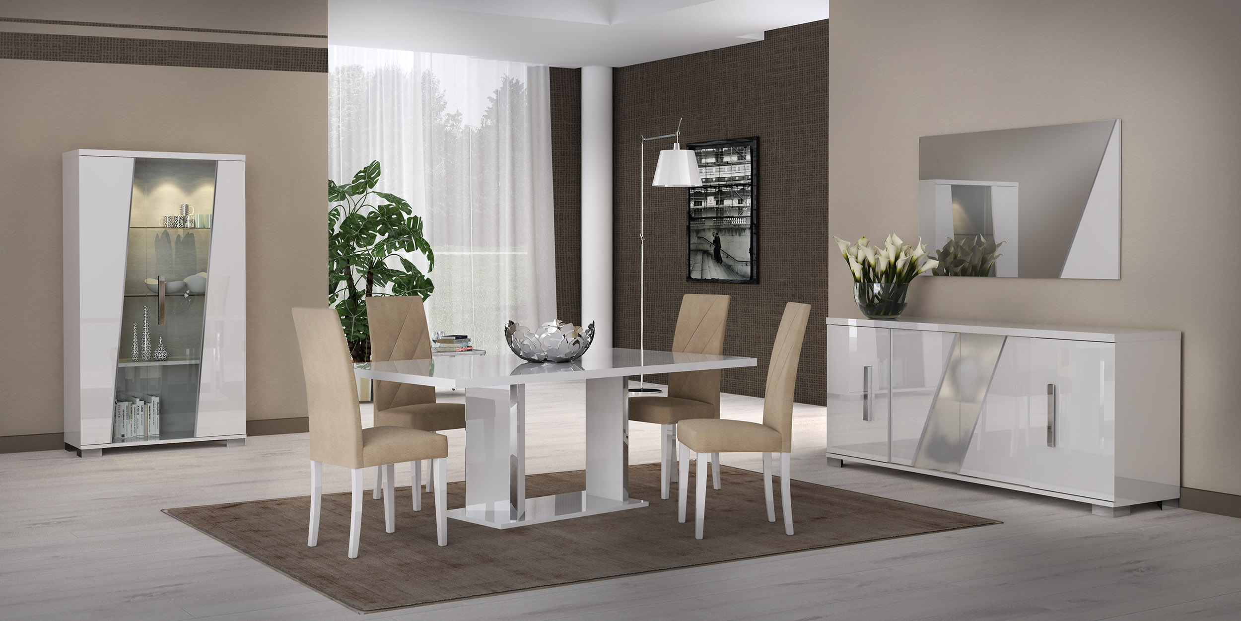 Contemporary Wooden Lacquered Dining Set with Extendable Top - Click Image to Close