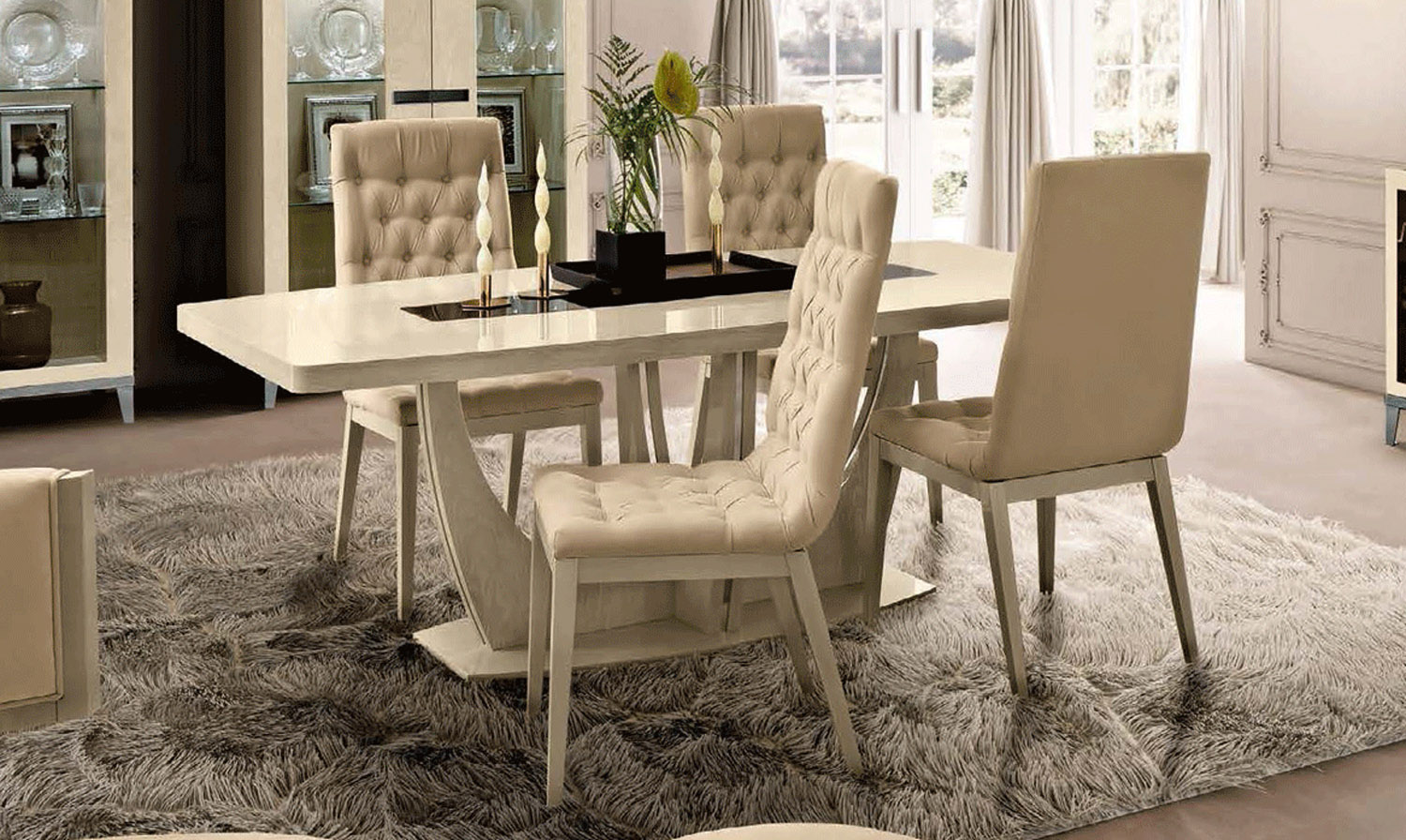 Contemporary Wooden and Microfiber Seats Designer Modern Dining Room - Click Image to Close