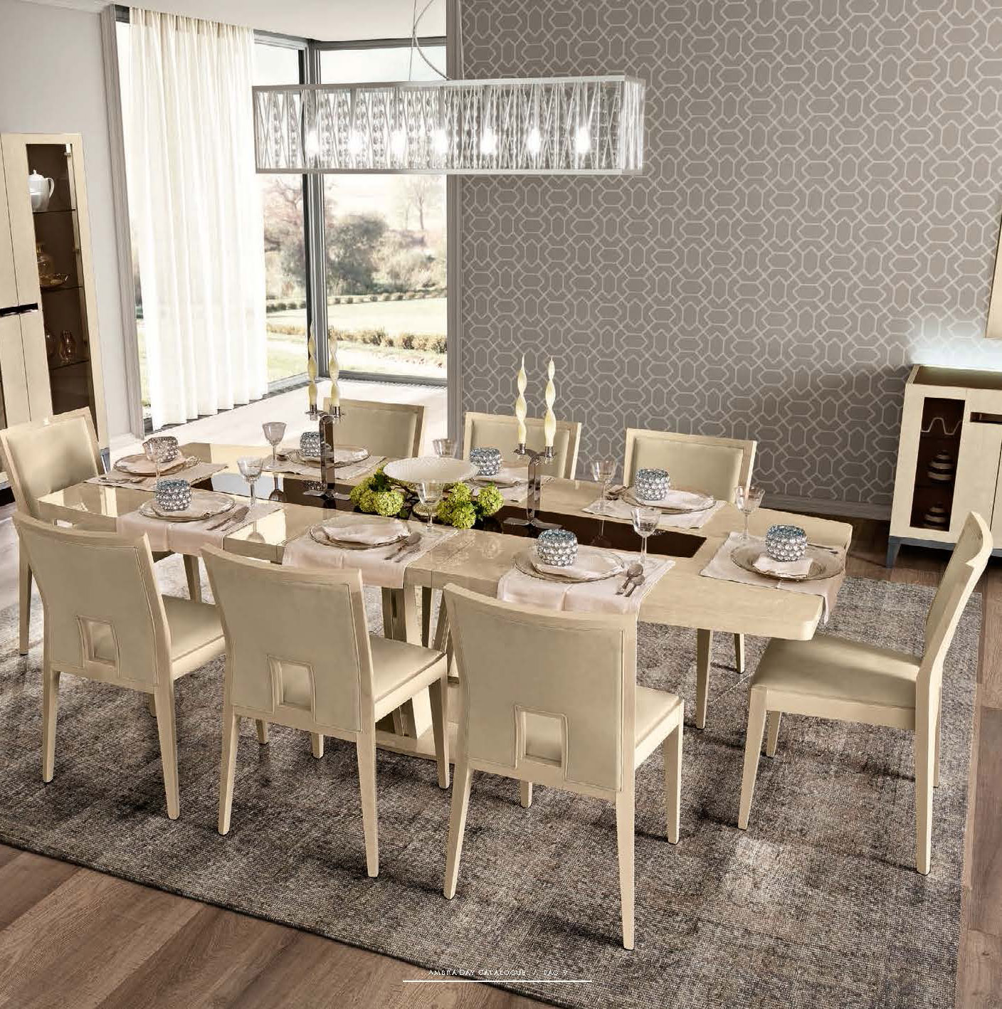 Contemporary Wooden and Microfiber Seats Designer Modern Dining Room - Click Image to Close