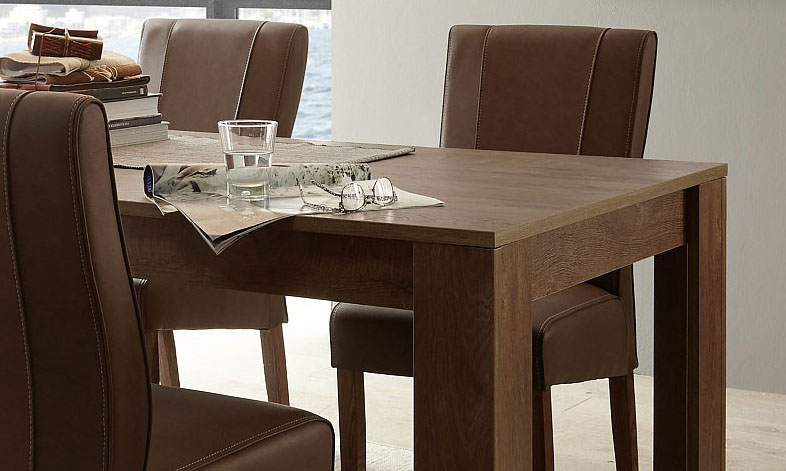 Extendable Rectangular Wood and Leather Modern Table with Chairs - Click Image to Close