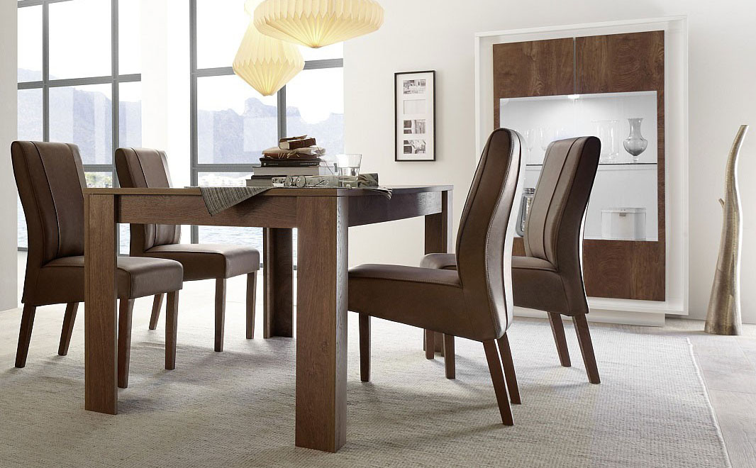 Extendable Wooden Top Leather Modern Dining Set with Leaf Reno Nevada