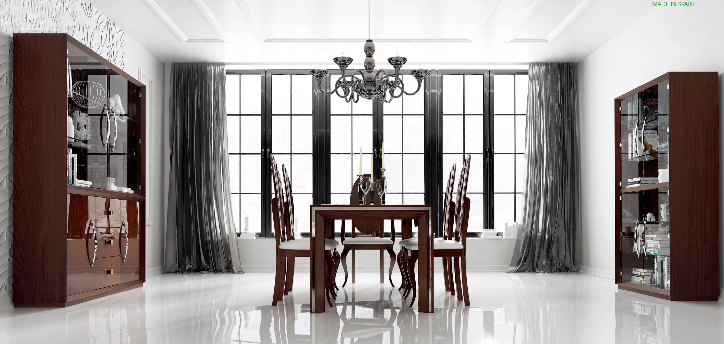 Luxurious Rectangular in Wood Fabric Seats Complete Dining Room Sets - Click Image to Close