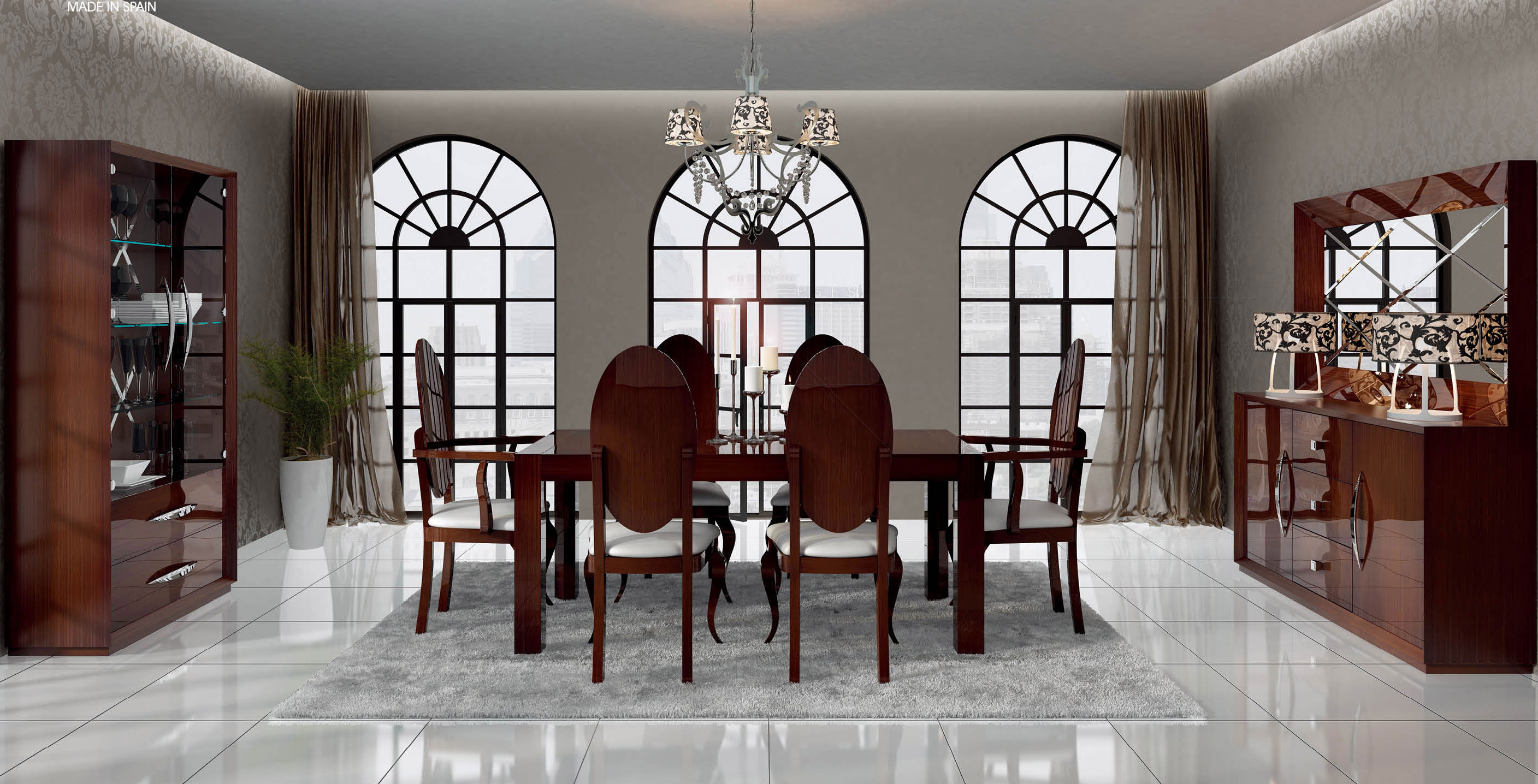 Luxurious Rectangular in Wood Fabric Seats Complete Dining Room Sets - Click Image to Close