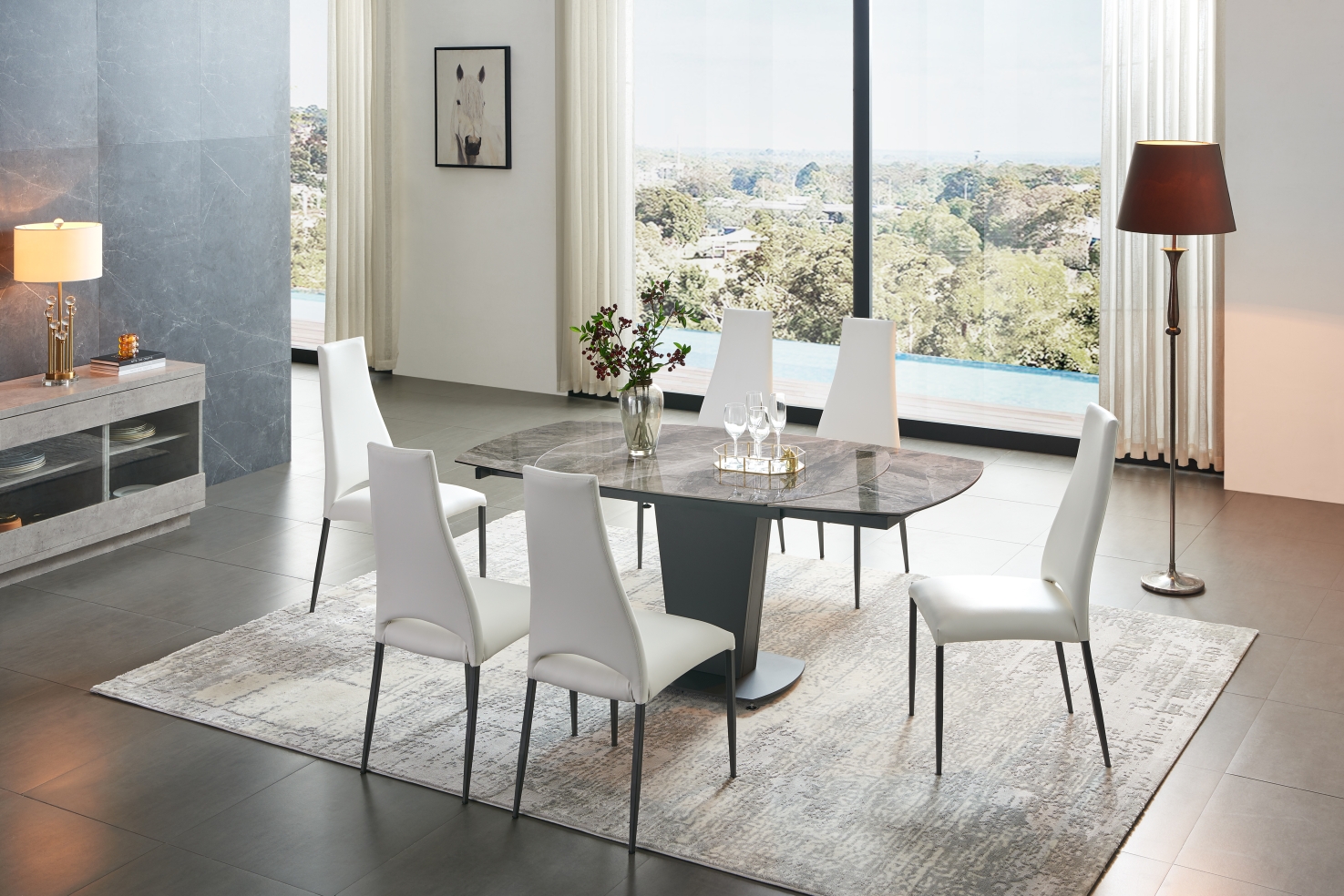 Extendable Dining Table with Four Chairs Set Los Angeles California ESF