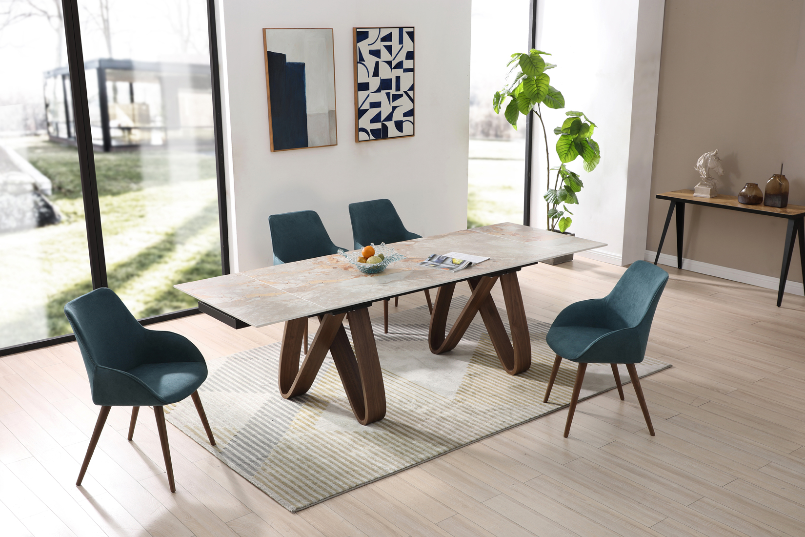 X-Shaped Contemporary Rectangular Dining Room Set - Click Image to Close
