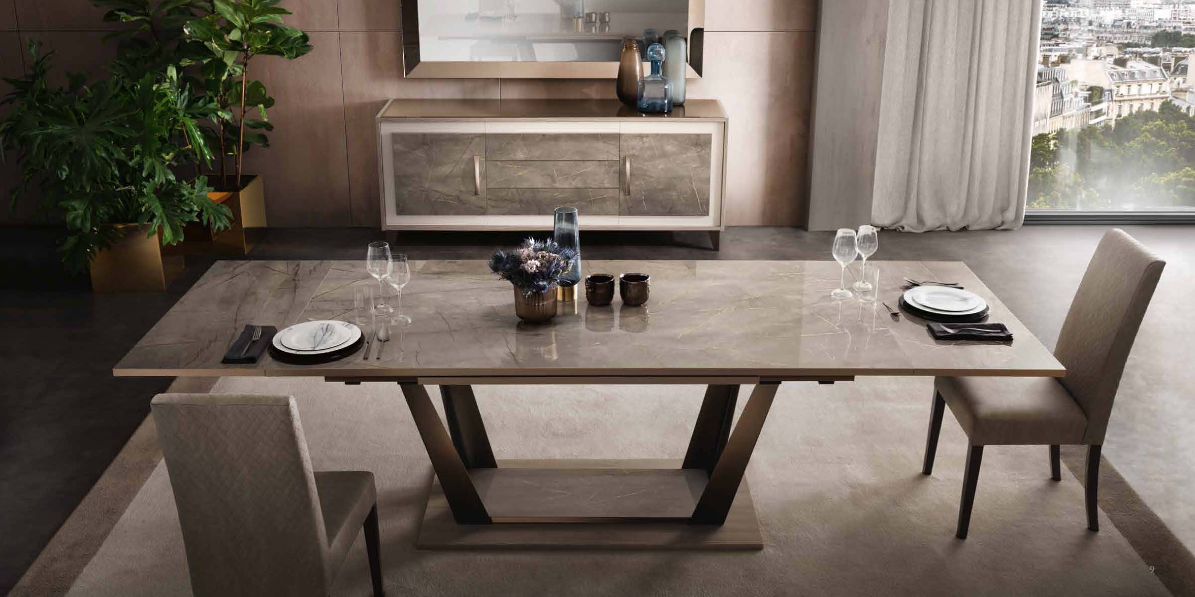 Extendable Rectangular in Wood Top with Fabric Seats Modern Dining Set - Click Image to Close