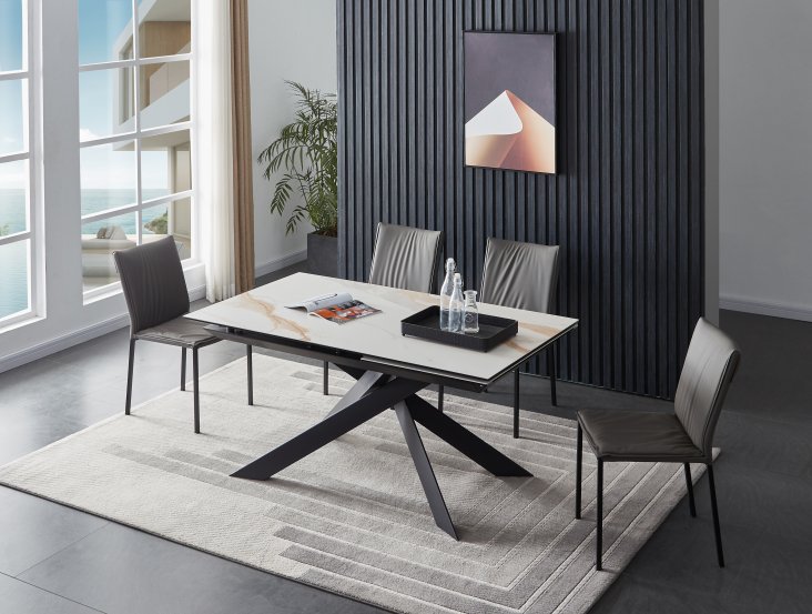 Exquisite Rectangular Leather Modern Dining Set - Click Image to Close